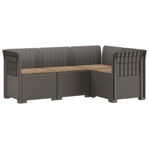 4-Sitzer Gartensofa mit Kissen Rattan-Look PP Hellgrau