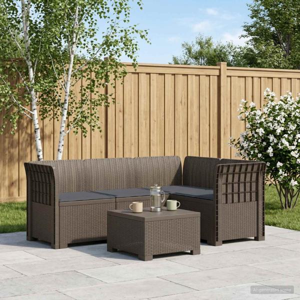 ARDEBO.de - 4-Sitzer Gartensofa mit Kissen Rattan-Look PP Hellgrau