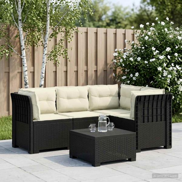 ARDEBO.de - 4-Sitzer Gartensofa mit Kissen Rattan-Look PP Anthrazit