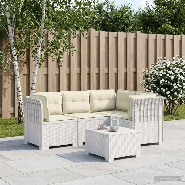 ARDEBO.de - 4-Sitzer Gartensofa mit Kissen Rattan-Look PP Weiß