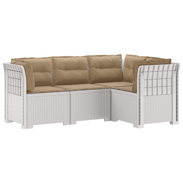 4-Sitzer Gartensofa mit Kissen Rattan-Look PP Weiß