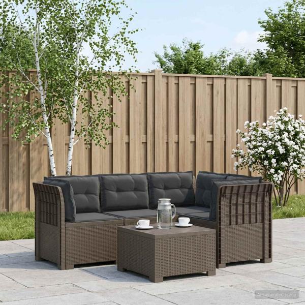 ARDEBO.de - 4-Sitzer Gartensofa mit Kissen Rattan-Look PP Hellgrau