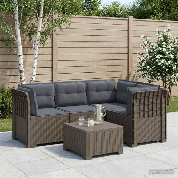ARDEBO.de - 4-Sitzer Gartensofa mit Kissen Rattan-Look PP Hellgrau