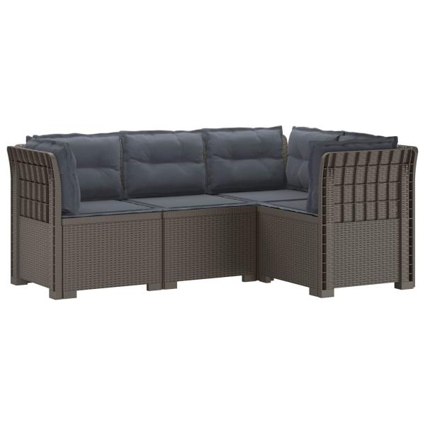 4-Sitzer Gartensofa mit Kissen Rattan-Look PP Hellgrau