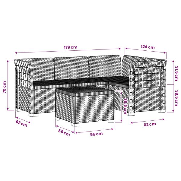 4-Sitzer Garten Sofa Rattan Look PP Braun