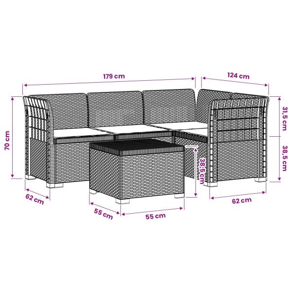 4-Sitzer Garten Sofa mit Kissen Rattan Look PP Anthrazit