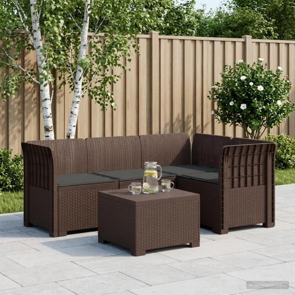 ARDEBO.de - 4-Sitzer Garten Sofa mit Kissen Rattan Look PP Braun