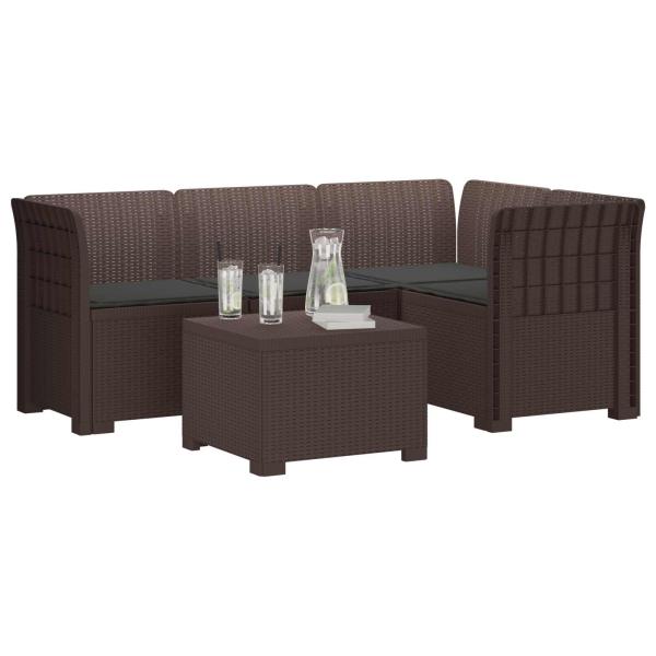4-Sitzer Garten Sofa mit Kissen Rattan Look PP Braun