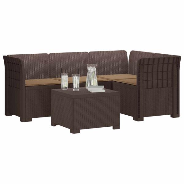 4-Sitzer Garten Sofa mit Kissen Rattan Look PP Braun