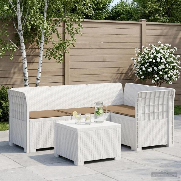 ARDEBO.de - 4-Sitzer Garten Sofa mit Kissen Rattan Look PP Weiß