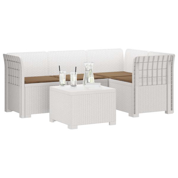 4-Sitzer Garten Sofa mit Kissen Rattan Look PP Weiß
