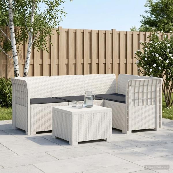 ARDEBO.de - 4-Sitzer Garten Sofa mit Kissen Rattan Look PP Weiß