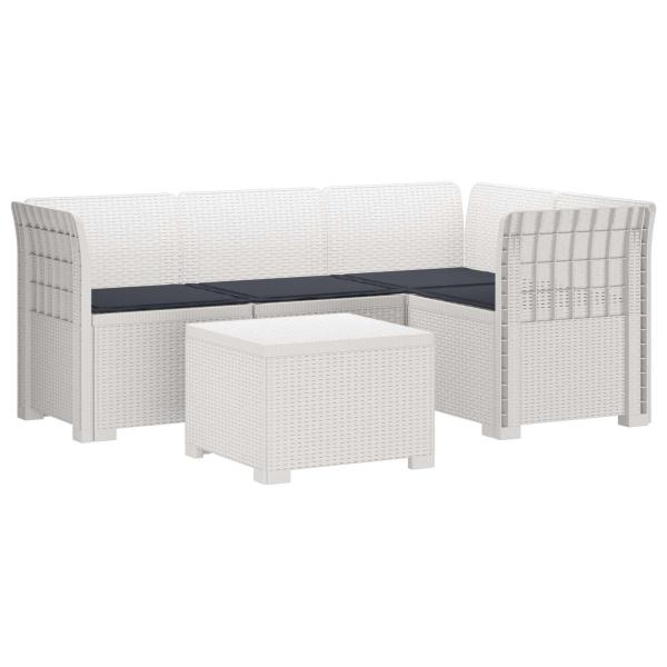 4-Sitzer Garten Sofa mit Kissen Rattan Look PP Weiß