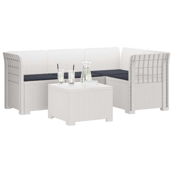 4-Sitzer Garten Sofa mit Kissen Rattan Look PP Weiß