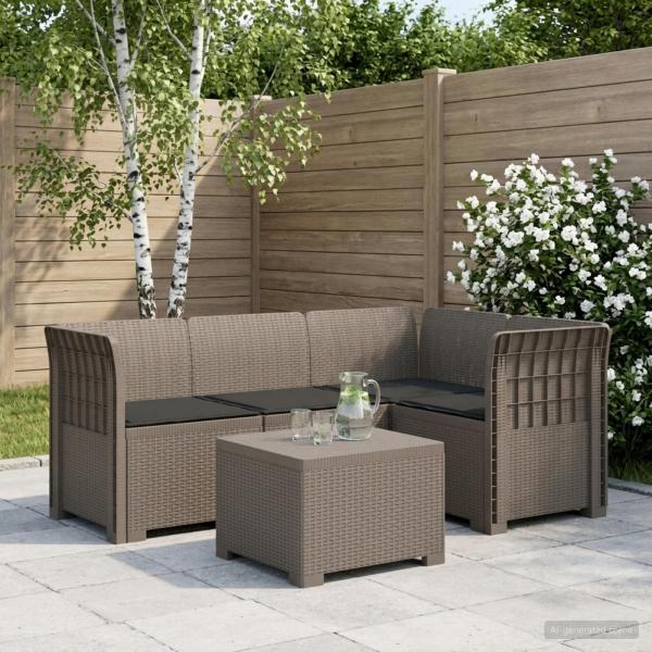 ARDEBO.de - 4-Sitzer Garten Sofa mit Kissen Rattan Look PP Hellgrau