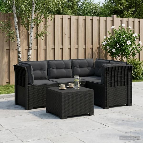 ARDEBO.de - 4-Sitzer Garten Sofa mit Kissen Rattan Look PP Anthrazit