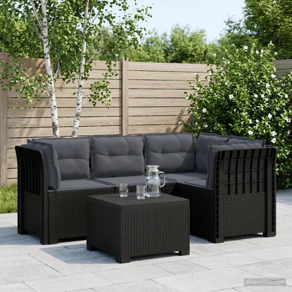 ARDEBO.de - 4-Sitzer Garten Sofa mit Kissen Rattan Look PP Anthrazit
