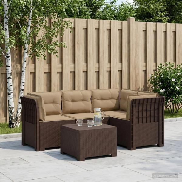 ARDEBO.de - 4-Sitzer Garten Sofa mit Kissen Rattan Look PP Braun