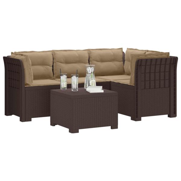 4-Sitzer Garten Sofa mit Kissen Rattan Look PP Braun