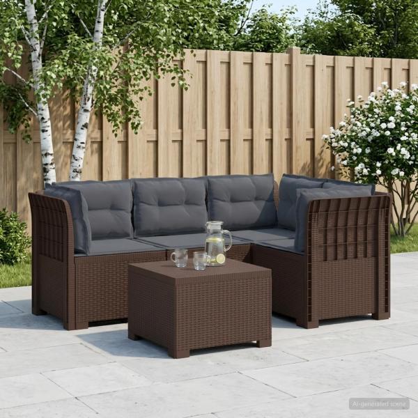 ARDEBO.de - 4-Sitzer Garten Sofa mit Kissen Rattan Look PP Braun