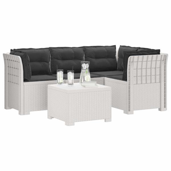 4-Sitzer Garten Sofa mit Kissen Rattan Look PP Weiß