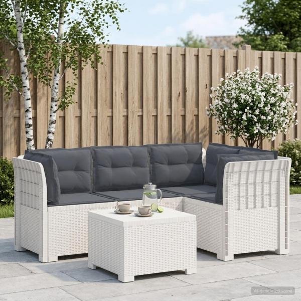 ARDEBO.de - 4-Sitzer Garten Sofa mit Kissen Rattan Look PP Weiß
