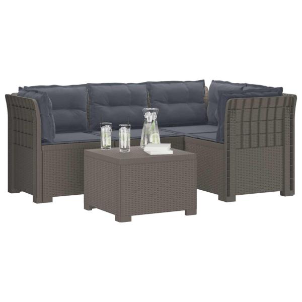 4-Sitzer Garten Sofa mit Kissen Rattan Look PP Hellgrau