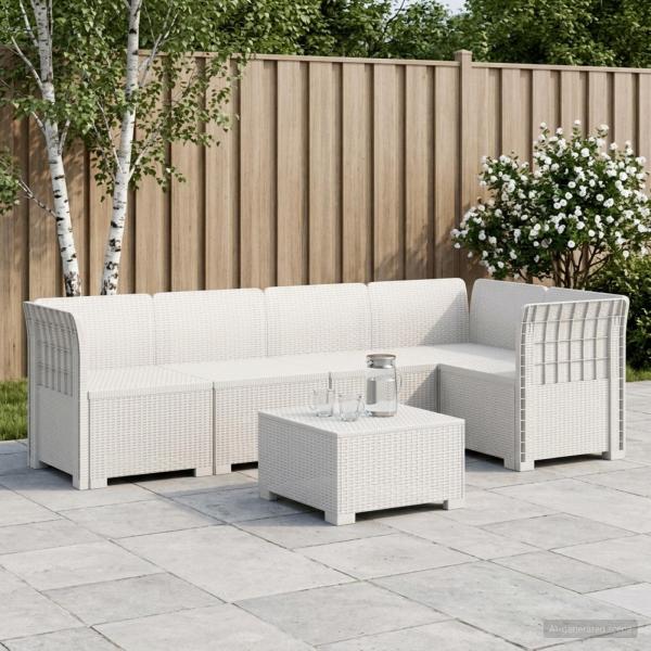 ARDEBO.de - 5-Sitzer Gartensofa Rattan-Look PP Weiß