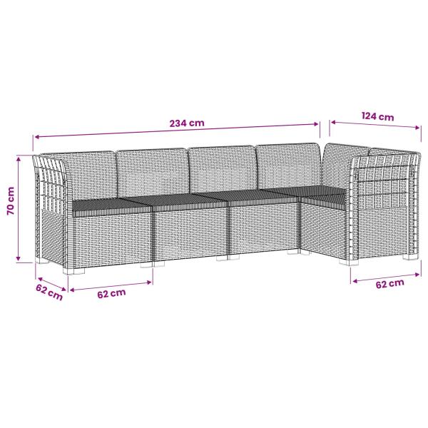 5-Sitzer Gartensofa Rattan-Look PP Weiß