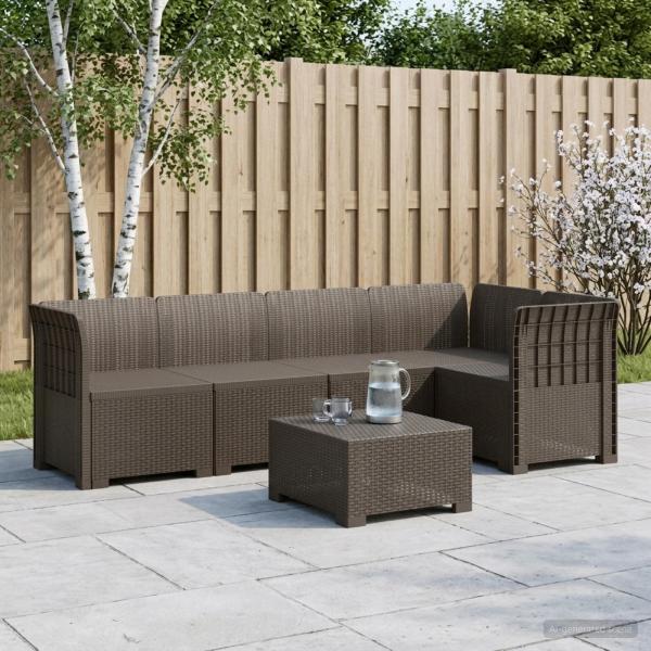 ARDEBO.de - 5-Sitzer Gartensofa Rattan-Look PP Hellgrau