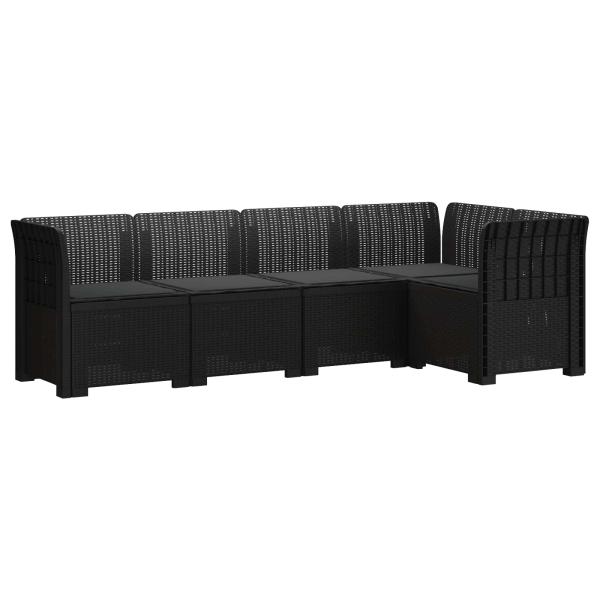 5-Sitzer Gartensofa mit Kissen Rattan-Look PP Anthrazit