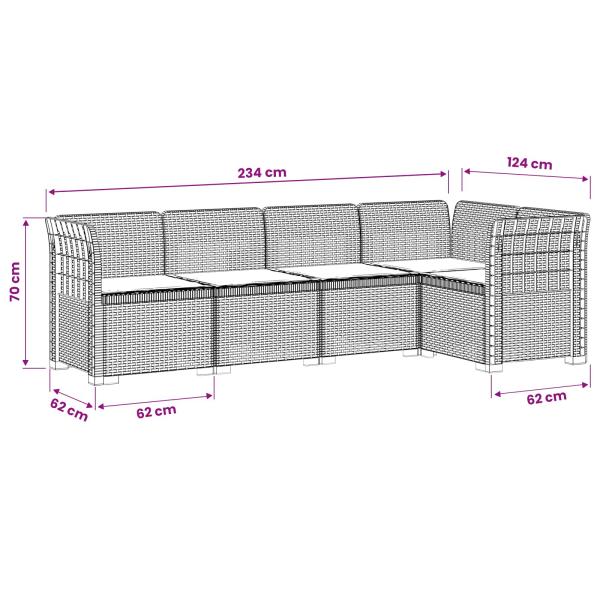 5-Sitzer Gartensofa mit Kissen Rattan-Look PP Anthrazit
