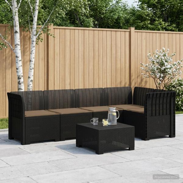 ARDEBO.de - 5-Sitzer Gartensofa mit Kissen Rattan-Look PP Anthrazit