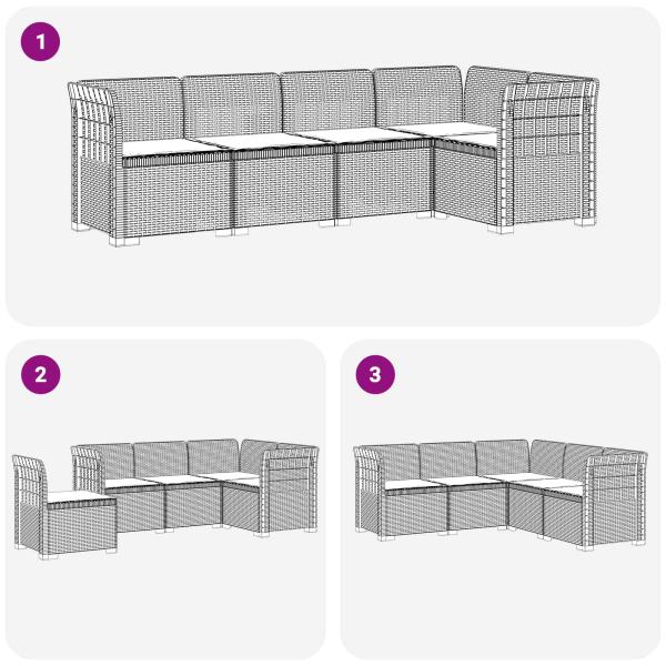 5-Sitzer Gartensofa mit Kissen Rattan-Look PP Anthrazit
