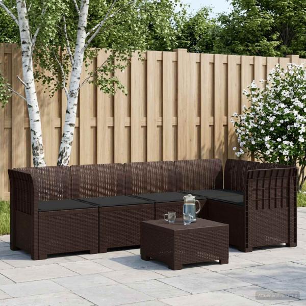 ARDEBO.de - 5-Sitzer Gartensofa mit Kissen Rattan-Look PP Braun