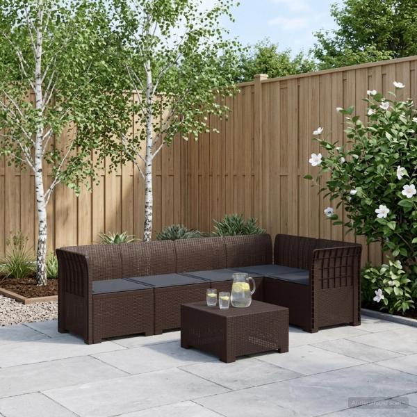 ARDEBO.de - 5-Sitzer Gartensofa mit Kissen Rattan-Look PP Braun