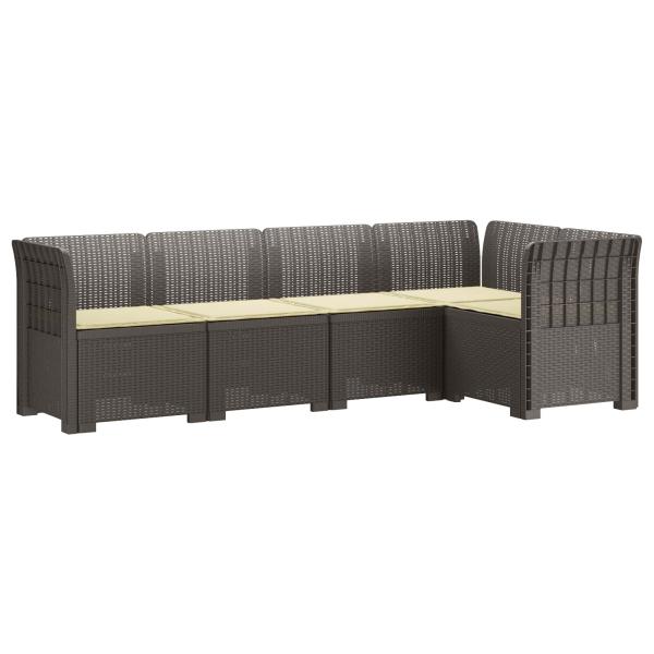 5-Sitzer Gartensofa mit Kissen Rattan-Look PP Hellgrau