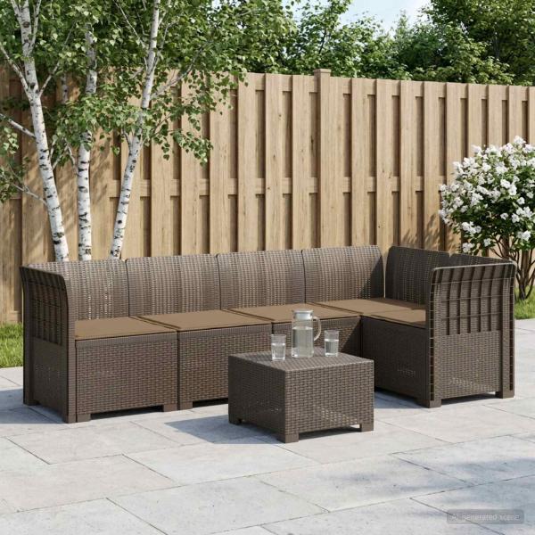 ARDEBO.de - 5-Sitzer Gartensofa mit Kissen Rattan-Look 5-Sitzer PP Hellgrau