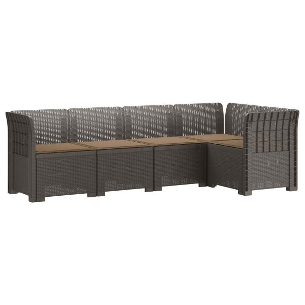 5-Sitzer Gartensofa mit Kissen Rattan-Look 5-Sitzer PP Hellgrau