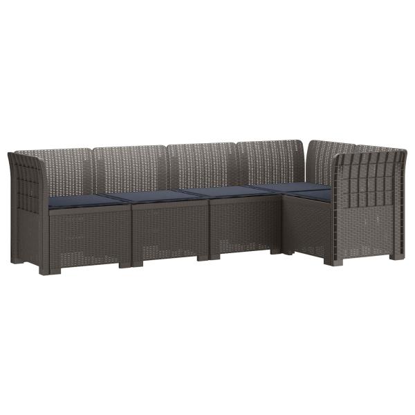 5-Sitzer Gartensofa mit Kissen Rattan-Look PP Hellgrau