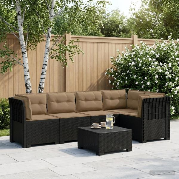 ARDEBO.de - 5-Sitzer Gartensofa mit Kissen Rattan-Look PP Anthrazit