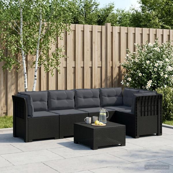 ARDEBO.de - 5-Sitzer Gartensofa mit Kissen Rattan-Look PP Anthrazit