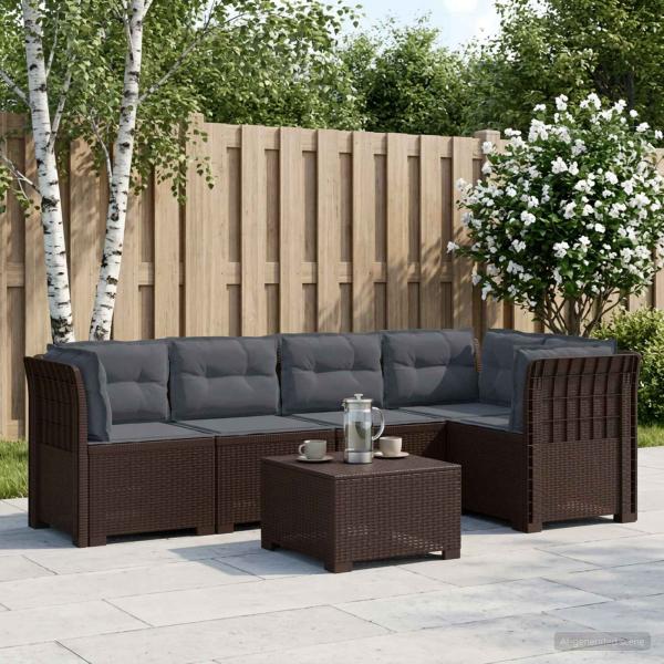 ARDEBO.de - 5-Sitzer Gartensofa mit Kissen Rattan-Look PP Braun