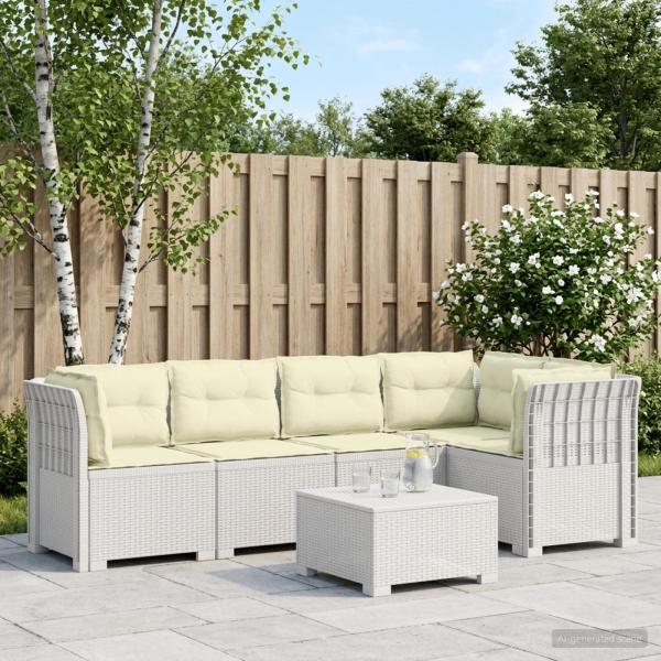 ARDEBO.de - 5-Sitzer Gartensofa mit Kissen Rattan-Look PP Weiß
