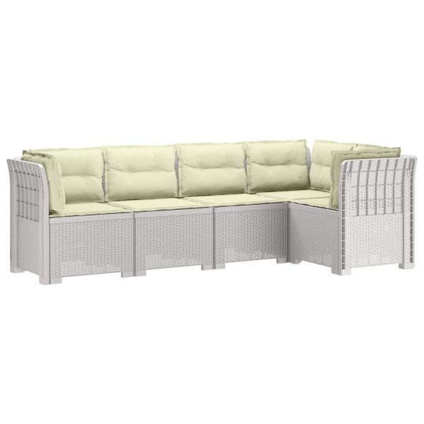 5-Sitzer Gartensofa mit Kissen Rattan-Look PP Weiß