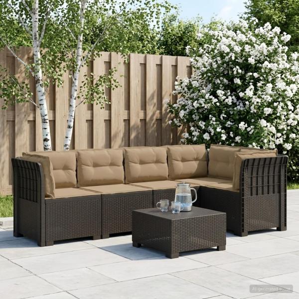 ARDEBO.de - 5-Sitzer Gartensofa mit Kissen Rattan-Look 5-Sitzer PP Hellgrau
