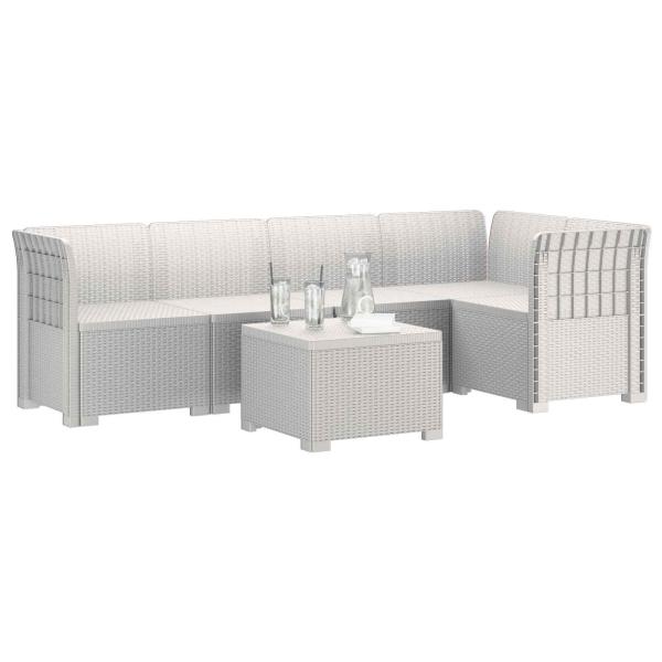 5-Sitzer Gartensofa Rattan-Look PP Weiß