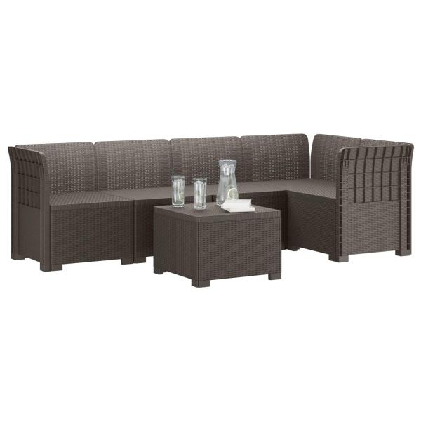 5-Sitzer Gartensofa Rattan-Look PP Hellgrau