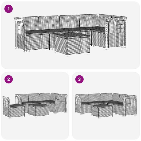 5-Sitzer Gartensofa Rattan-Look PP Hellgrau