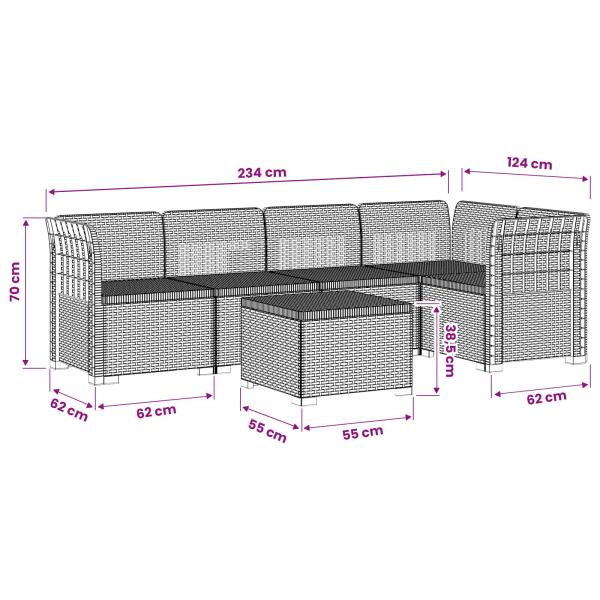 5-Sitzer Gartensofa Rattan-Look PP Hellgrau